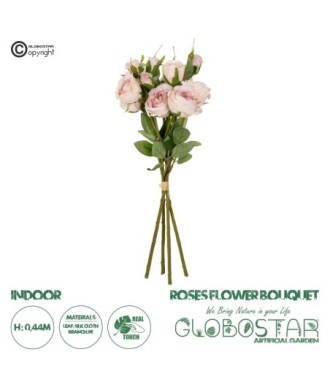 GloboStar® Artificial Garden DUSTY PINK ROSE BOUQUET 21084 Τεχνητό Διακοσμητικό Μπουκέτο Τριαντάφυλλα Ανοιχτό Ροζ Y44cm